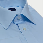 Contemporary Fit Plain Ice Cotton Poplin Shirt With Classic Collar Double Cuff