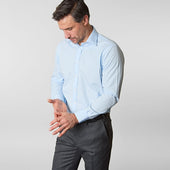 Contemporary Fit Plain Ice Cotton Poplin Shirt With Classic Collar Two Button Cuff