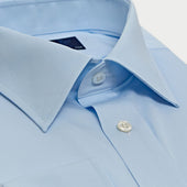 Contemporary Fit Plain Ice Cotton Poplin Shirt With Classic Collar Two Button Cuff