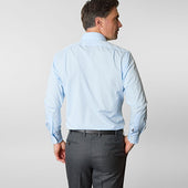 Contemporary Fit Plain Ice Cotton Poplin Shirt With Classic Collar Two Button Cuff