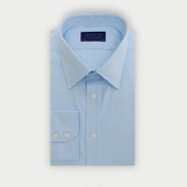 Contemporary Fit Plain Ice Blue Cotton Poplin Shirt with Classic Collar & Two Button Cuff