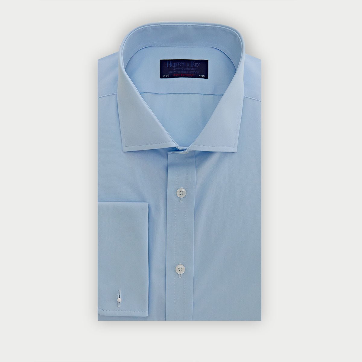Contemporary Fit Plain Ice Cotton Poplin Shirt With Cut Away Collar Double Cuff