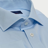 Contemporary Fit Plain Ice Cotton Poplin Shirt With Cut Away Collar Double Cuff