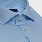Contemporary Fit Plain Ice Cotton Poplin Shirt With Cut Away Collar Two Button Cuff