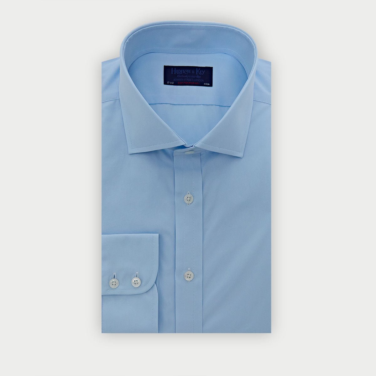 Contemporary Fit Plain Ice Cotton Poplin Shirt With Cut Away Collar Two Button Cuff