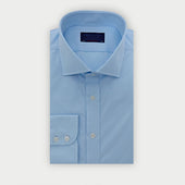 Contemporary Fit Plain Ice Blue Cotton Poplin Shirt with Cut-Away Collar & Two Button Cuff