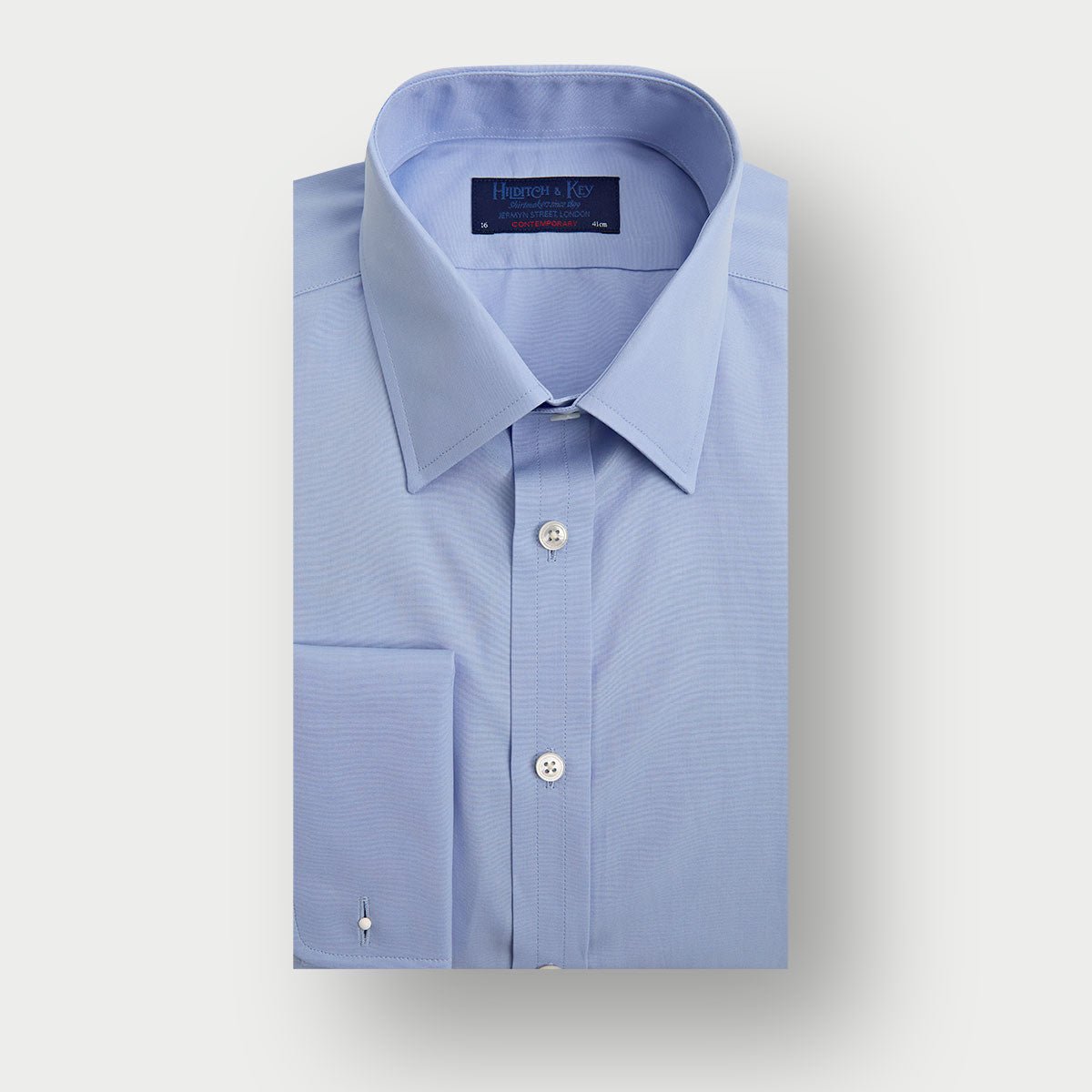 Contemporary Fit Plain Light Cotton Shirt With Classic Collar Double Cuff