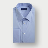 Contemporary Fit Plain Light Blue Cotton Shirt with Classic Collar & Double Cuff