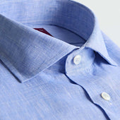 Contemporary Fit Plain Light Linen Shirt With Cut Away Collar Two Button Cuff
