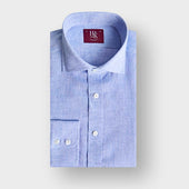 Contemporary Fit Plain Light Blue Linen Shirt with Cut-Away Collar & Two Button Cuff