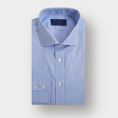 Contemporary Fit Plain Light Blue Oxford Cotton Shirt with Cut-Away Collar & Two Button Cuff