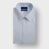 Contemporary Fit Plain Light Blue Sea Island Quality Cotton Shirt with Classic Collar & Double Cuff
