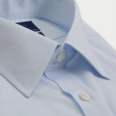 Contemporary Fit Plain Light Sea Island Quality Cotton Shirt With Classic Collar Double Cuff