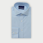 Contemporary Fit Plain Light Blue Sea Island Quality Cotton Shirt with Cut-Away Collar & Two Button Cuff