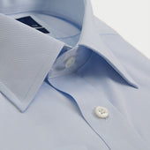 Contemporary Fit Plain Light Sea Island Quality Cotton Twill Shirt With Classic Collar Double Cuff