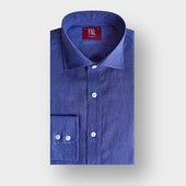 Contemporary Fit Plain Mid Blue Linen Shirt with Cut-Away Collar & Two Button Cuff