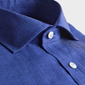 Contemporary Fit Plain Linen Shirt With Cut Away Collar Two Button Cuff