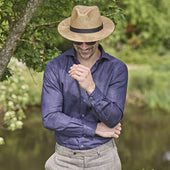 Contemporary Fit Plain Linen Shirt With Cut Away Collar Two Button Cuff