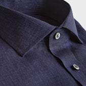 Contemporary Fit Plain Linen Shirt With Cut Away Collar Two Button Cuff