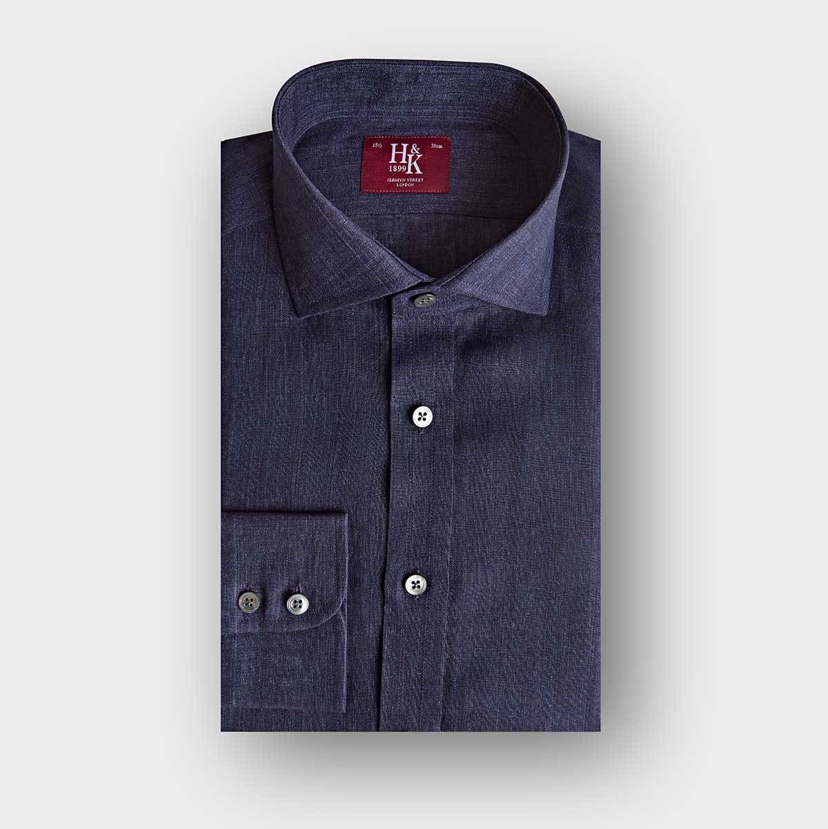Contemporary Fit Plain Linen Shirt With Cut Away Collar Two Button Cuff