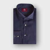 Contemporary Fit Plain Navy Linen Shirt with Cut-Away Collar & Two Button Cuff