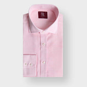 Contemporary Fit Plain Pink Linen Shirt with Cut-Away Collar & Two Button Cuff