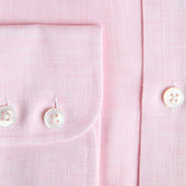 Contemporary Fit Plain Pink Linen Shirt With Cut Away Collar Two Button Cuff