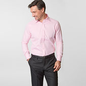 Contemporary Fit Plain Pink Oxford Cotton Shirt With Concealed Button Down Collar Two Button Cuff