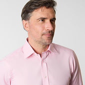 Contemporary Fit Plain Pink Oxford Cotton Shirt With Concealed Button Down Collar Two Button Cuff