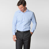 Contemporary Fit Plain Cotton Poplin Shirt With Classic Collar Double Cuff