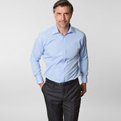 Contemporary Fit Plain Cotton Poplin Shirt With Classic Collar Two Button Cuff