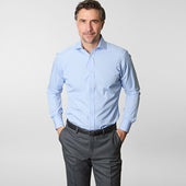 Contemporary Fit Plain Cotton Poplin Shirt With Cut Away Collar Two Button Cuff