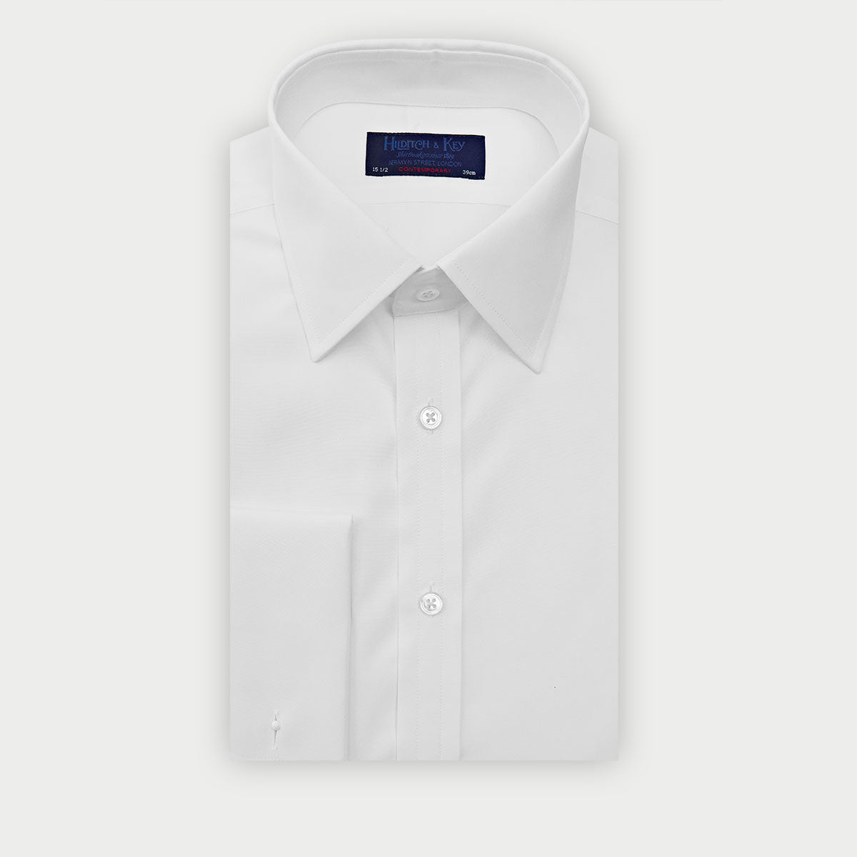 Contemporary Fit Plain Cotton Poplin Shirt With Classic Collar Double Cuff