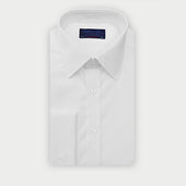 Contemporary Fit Plain White Cotton Poplin Shirt with Classic Collar & Double Cuff