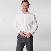 Contemporary Fit Plain Cotton Poplin Shirt With Classic Collar Double Cuff