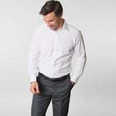 Contemporary Fit Plain Cotton Poplin Shirt With Classic Collar Two Button Cuff
