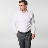 Contemporary Fit Plain Cotton Poplin Shirt With Cut Away Collar Double Cuff