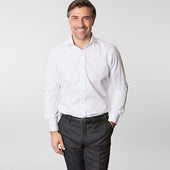 Contemporary Fit Plain Cotton Poplin Shirt With Cut Away Collar Two Button Cuff