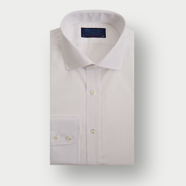 Contemporary Fit Plain White Cotton Poplin Shirt with Cut-Away Collar & Two Button Cuff