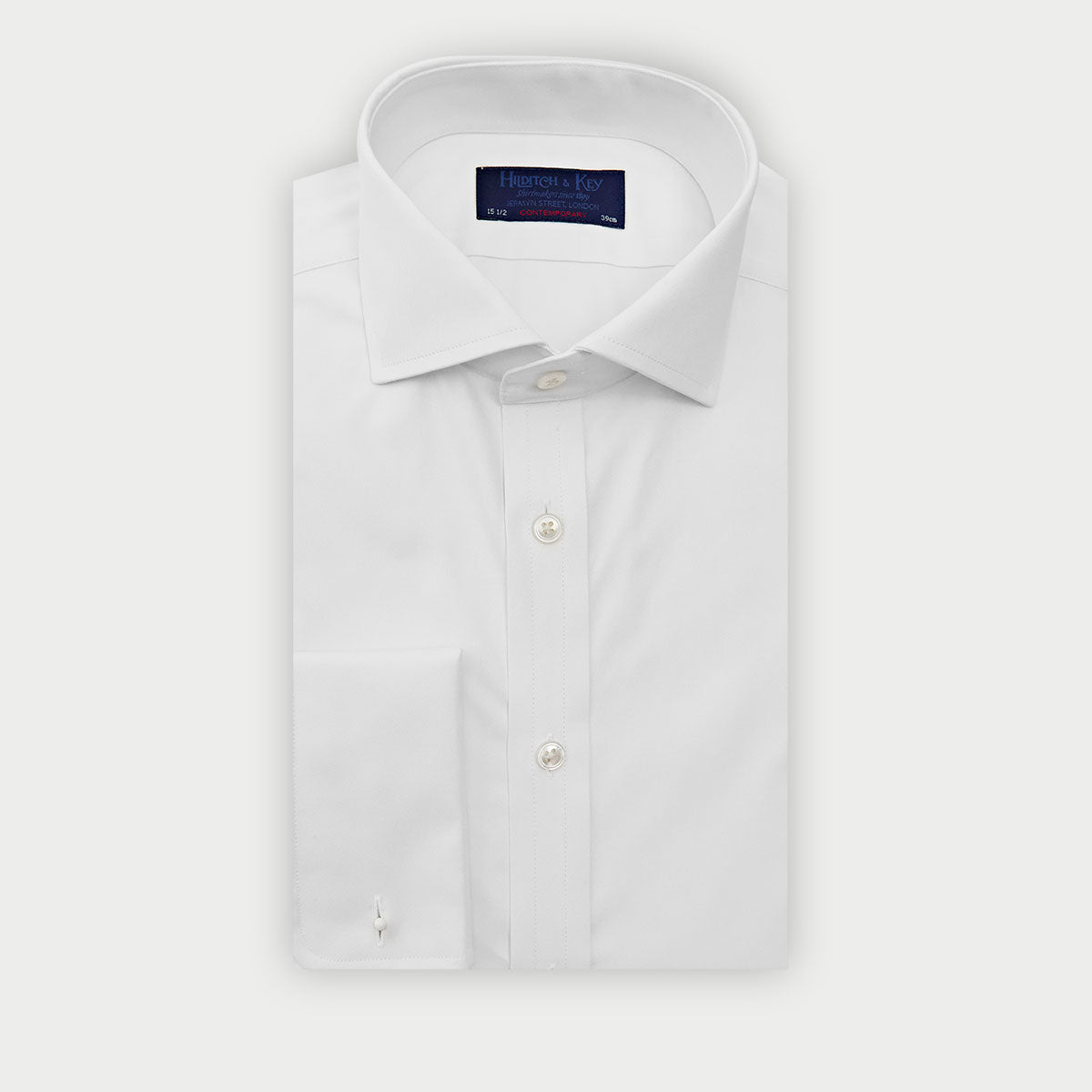 Contemporary Fit Plain Fine Twill Cotton Shirt With Cut Away Collar Double Cuff