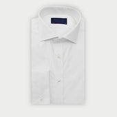 Contemporary Fit Plain White Fine Twill Cotton Shirt with Cut-Away Collar & Double Cuff