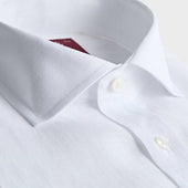 Contemporary Fit Plain Linen Shirt With Cut Away Collar Two Button Cuff