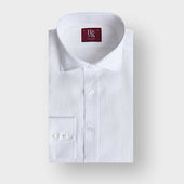Contemporary Fit Plain White Linen Shirt with Cut-Away Collar & Two Button Cuff