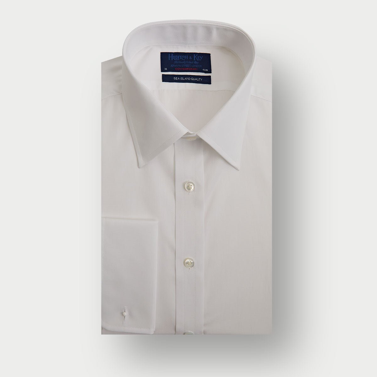 Contemporary Fit Plain Sea Island Quality Cotton Shirt With Classic Collar Double Cuff