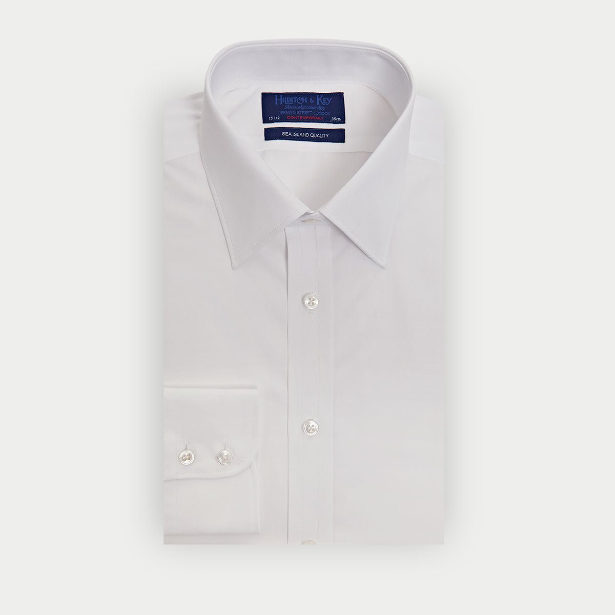 Contemporary Fit Plain Sea Island Quality Cotton Shirt With Classic Collar Two Button Cuff