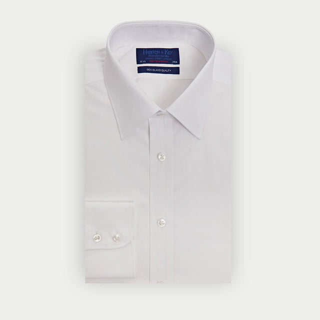Contemporary Fit Plain Sea Island Quality Cotton Shirt With Classic Collar Two Button Cuff