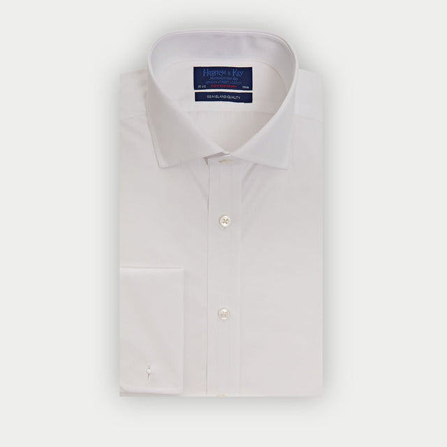 Contemporary Fit Plain Sea Island Quality Cotton Shirt With Cut Away Collar Double Cuff