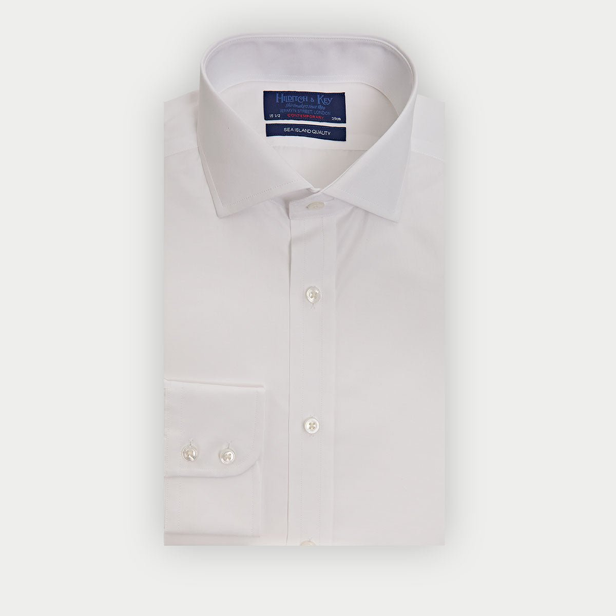 Contemporary Fit Plain Sea Island Quality Cotton Shirt With Cut Away Collar Two Button Cuff
