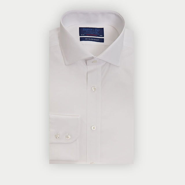 Contemporary Fit Plain Sea Island Quality Cotton Shirt With Cut Away Collar Two Button Cuff
