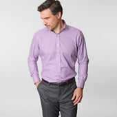 Contemporary Fit Purple Gingham Check Twill Cotton Shirt With Cut Away Collar Two Button Cuff